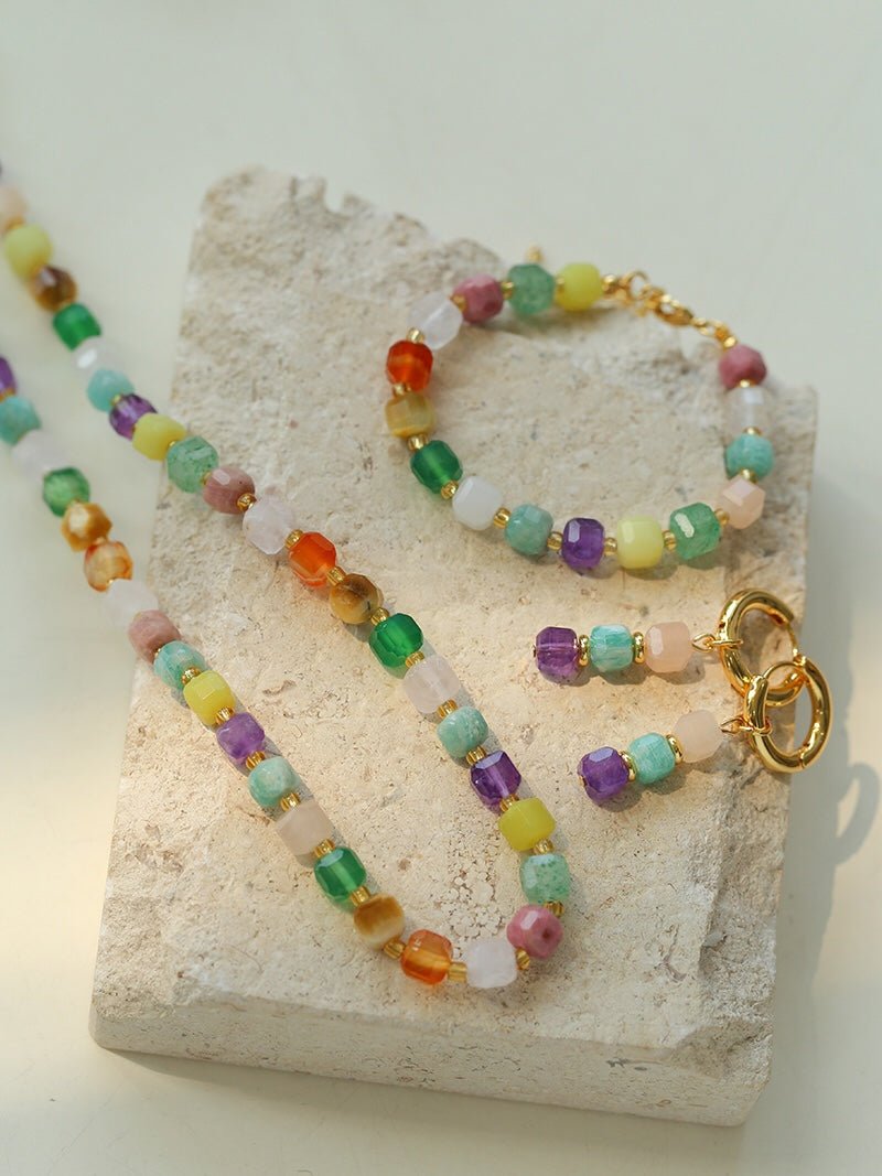 Rainbow Candy Cube Gemstone Beaded Bracelet - floysun