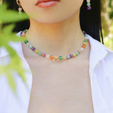 Rainbow Candy Cube Gemstone Beaded Necklace - floysun