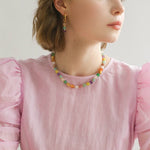 Rainbow Candy Cube Gemstone Beaded Necklace - floysun