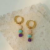 Rainbow Candy Cube Gemstone Drop Hoop Earrings - floysun