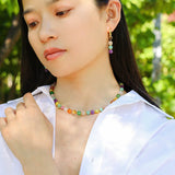 Rainbow Candy Cube Gemstone Drop Hoop Earrings - floysun