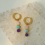 Rainbow Candy Cube Gemstone Drop Hoop Earrings - floysun