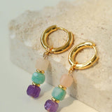 Rainbow Candy Cube Gemstone Drop Hoop Earrings - floysun