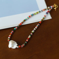 Rainbow Stone Baroque Pearl Necklace - floysun