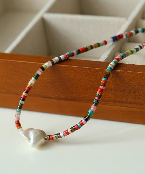 Rainbow Stone Baroque Pearl Necklace - floysun