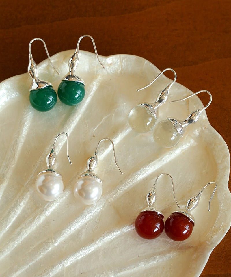 Red Agate Green Agate White Crystal Pearl Ear Hook - floysun