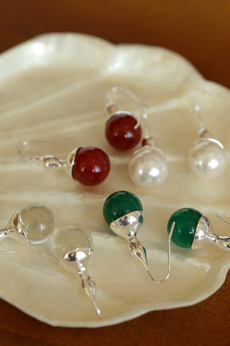 Red Agate Green Agate White Crystal Pearl Ear Hook - floysun