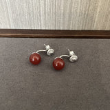 Red Agate Twin Peaks Silver Pine Flower Earrings 925 Silver - floysun