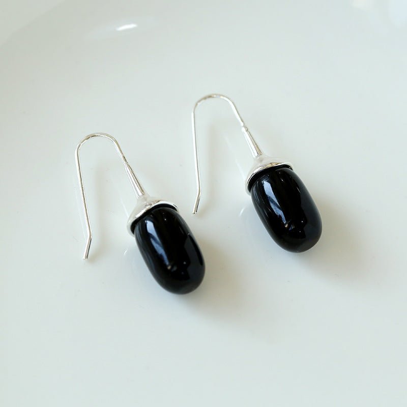 Red Black Agate White Crystal Ear Hooks Drop Earrings - floysun