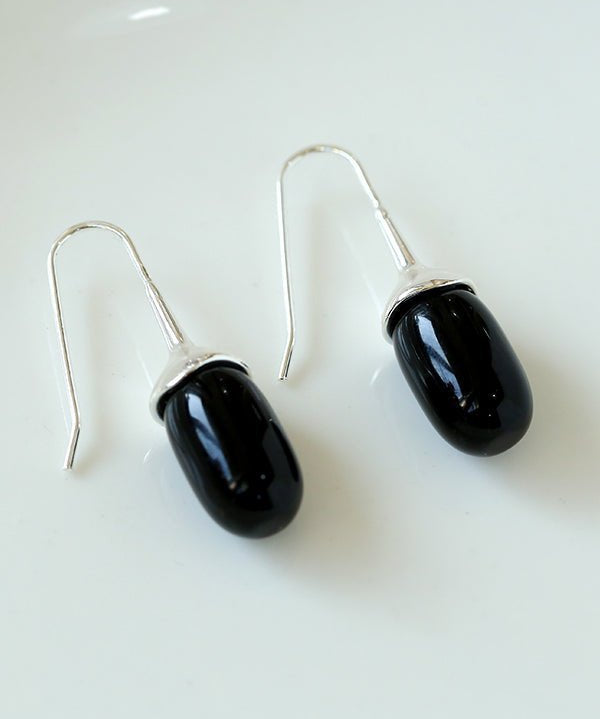 Red Black Onyx White Crystal Ear Hooks Drop Earrings - floysun