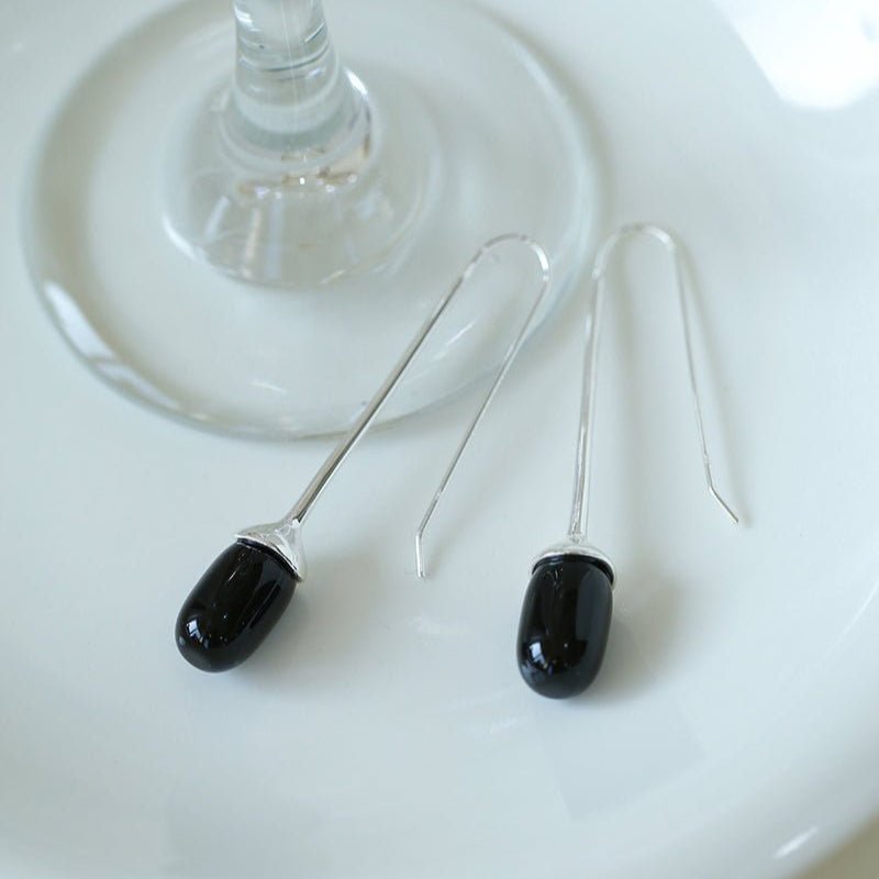 Red Black Onyx White Crystal Ear Hooks Drop Earrings - floysun