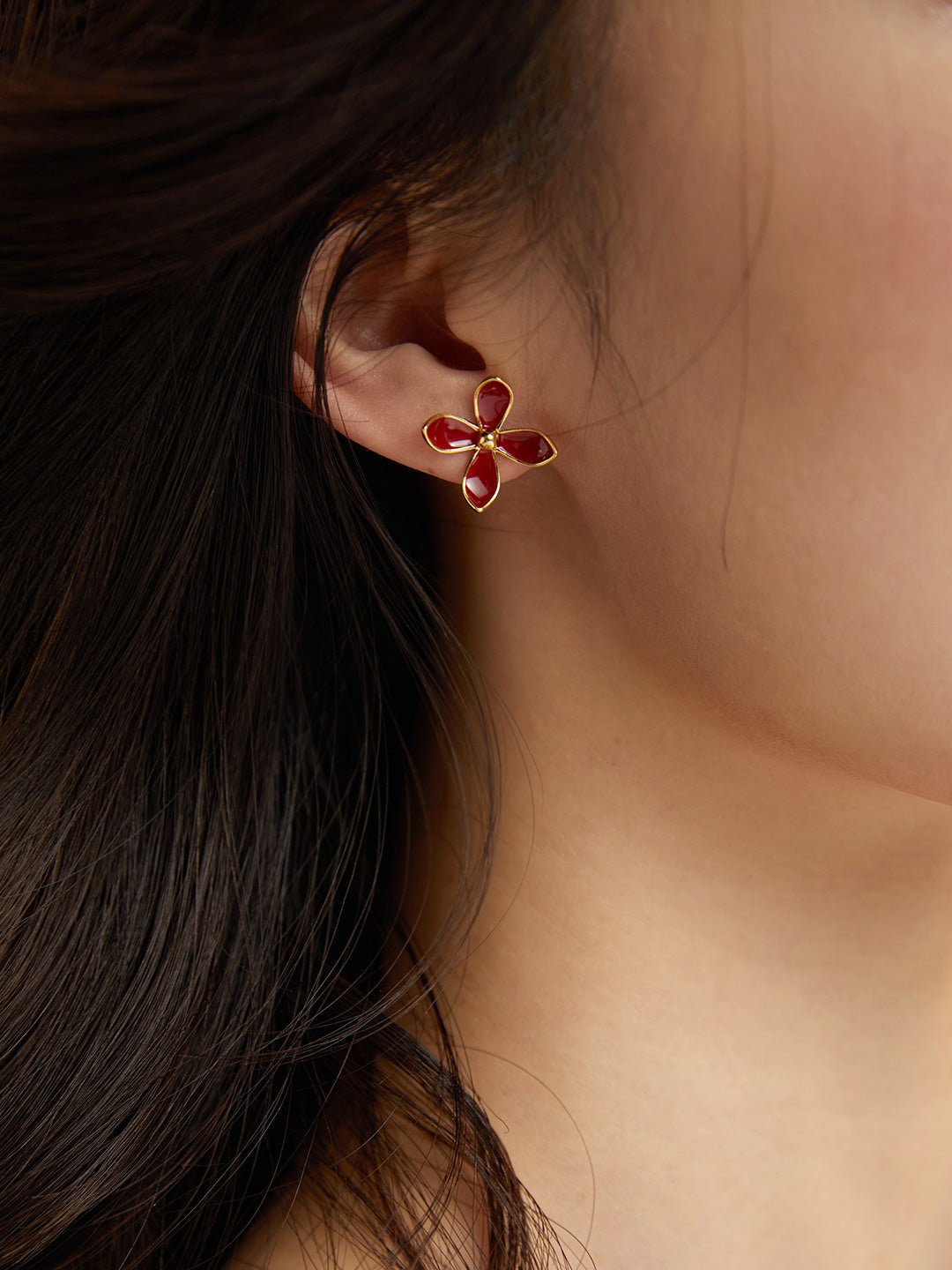 Red Enamel Glaze Earrings Flower Vitality in Bloom - floysun