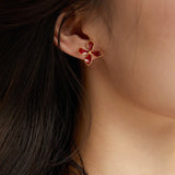 Red Enamel Glaze Earrings Flower Vitality in Bloom - floysun