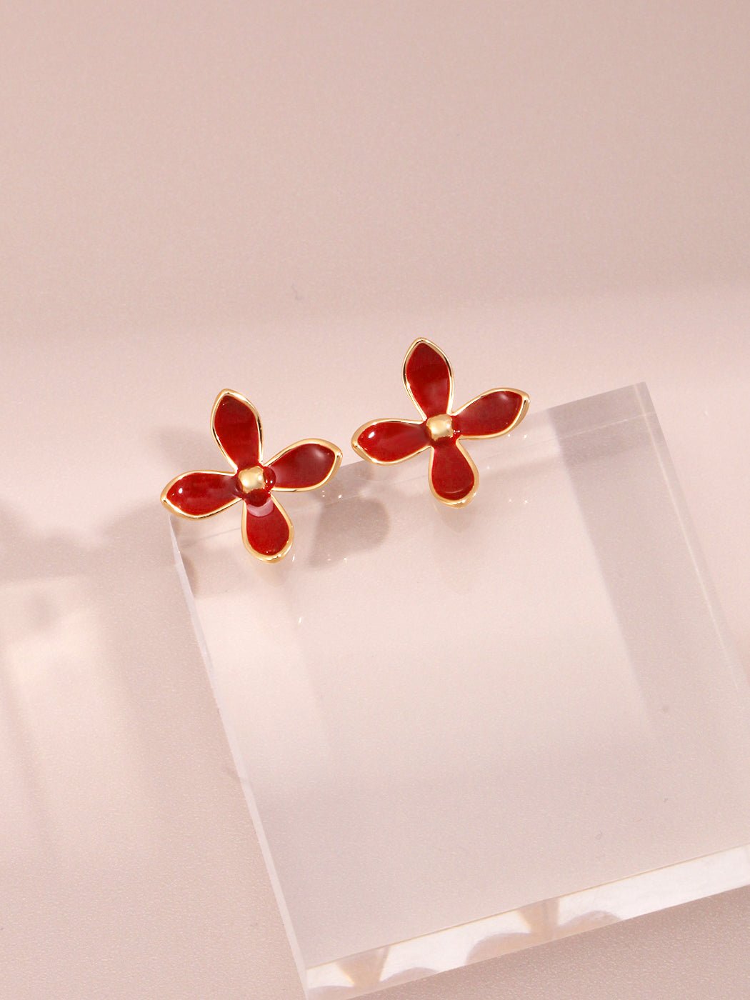 Red Enamel Glaze Earrings Flower Vitality in Bloom - floysun