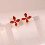 Red Enamel Glaze Earrings Flower Vitality in Bloom - floysun