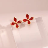 Red Enamel Glaze Earrings Flower Vitality in Bloom - floysun