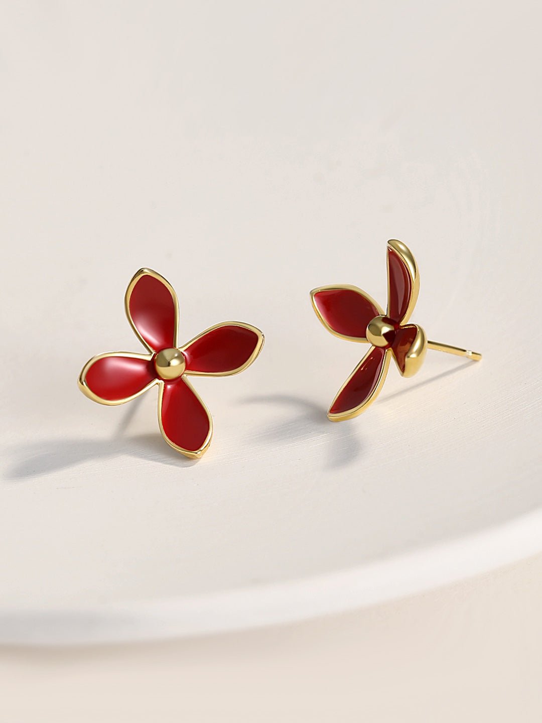 Red Enamel Glaze Earrings Flower Vitality in Bloom - floysun