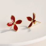 Red Enamel Glaze Earrings Flower Vitality in Bloom - floysun