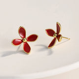 Red Enamel Glaze Earrings Flower Vitality in Bloom - floysun