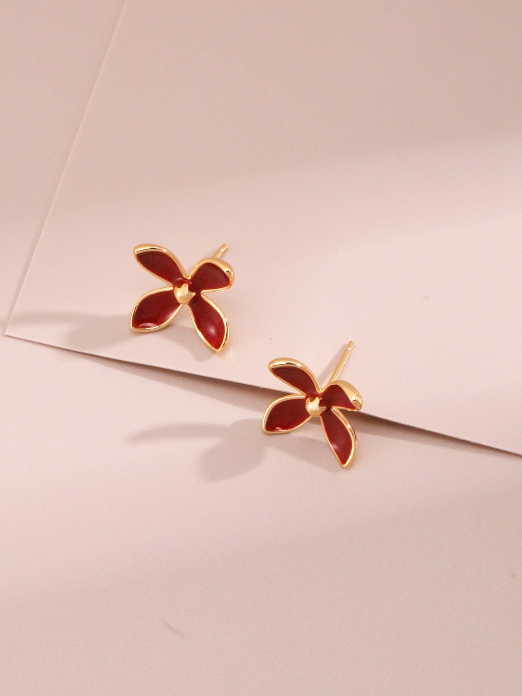 Red Enamel Glaze Earrings Flower Vitality in Bloom - floysun