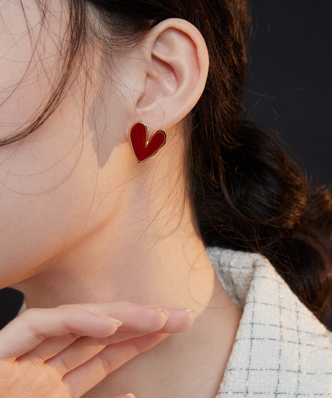 Red Enamel Glaze Folded Love Hearts Stud Earrings - floysun