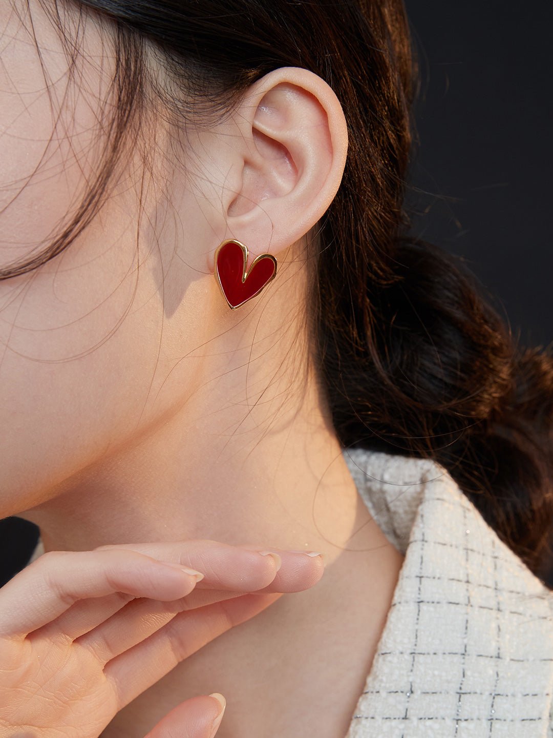 Red Enamel Glaze Folded Love Hearts Stud Earrings - floysun