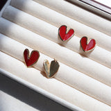 Red Enamel Glaze Folded Love Hearts Stud Earrings - floysun