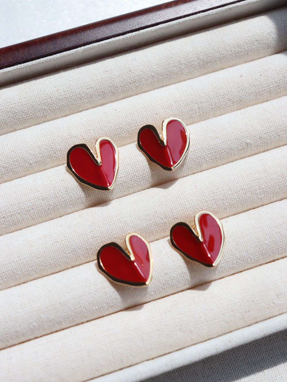 Red Enamel Glaze Folded Love Hearts Stud Earrings - floysun