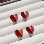 Red Enamel Glaze Folded Love Hearts Stud Earrings - floysun