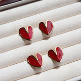 Red Enamel Glaze Folded Love Hearts Stud Earrings - floysun