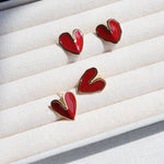 Red Enamel Glaze Folded Love Hearts Stud Earrings - floysun