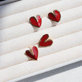 Red Enamel Glaze Folded Love Hearts Stud Earrings - floysun