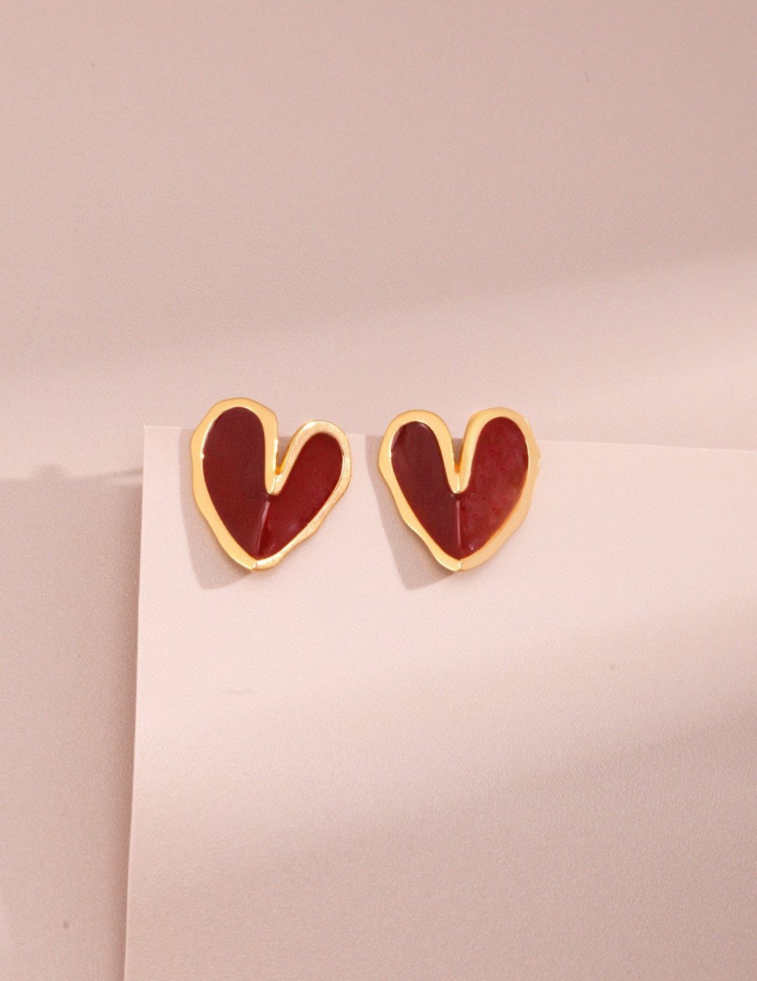 Red Enamel Glaze Folded Love Hearts Stud Earrings - floysun