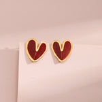 Red Enamel Glaze Folded Love Hearts Stud Earrings - floysun