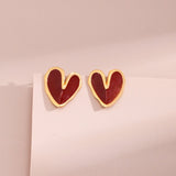 Red Enamel Glaze Folded Love Hearts Stud Earrings - floysun