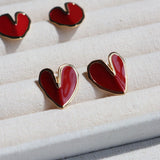 Red Enamel Glaze Folded Love Hearts Stud Earrings - floysun