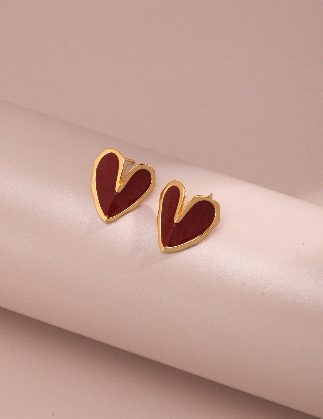 Red Enamel Glaze Folded Love Hearts Stud Earrings - floysun