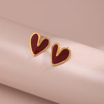 Red Enamel Glaze Folded Love Hearts Stud Earrings - floysun