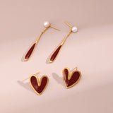 Red Enamel Glaze Folded Love Hearts Stud Earrings - floysun