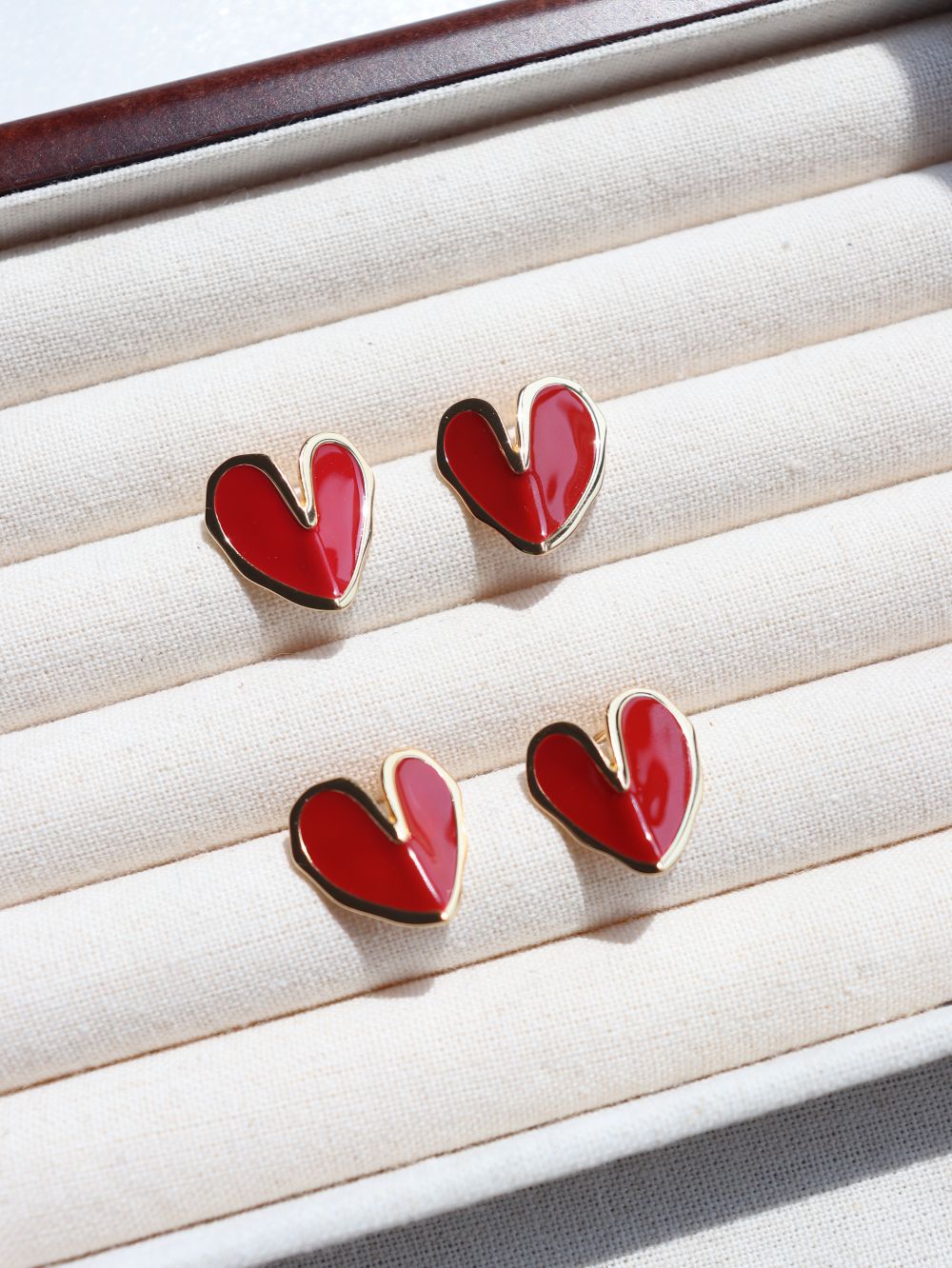 Red Enamel Glaze Folded Love Hearts Stud Earrings - floysun