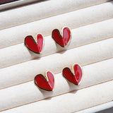 Red Enamel Glaze Folded Love Hearts Stud Earrings - floysun