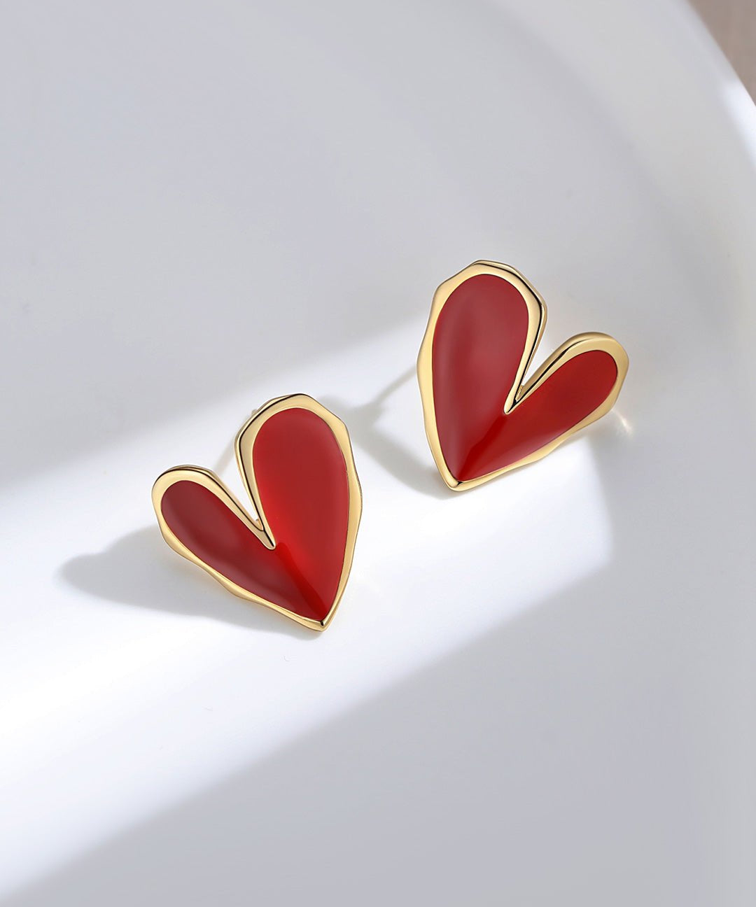 Red Enamel Glaze Folded Love Hearts Stud Earrings - floysun