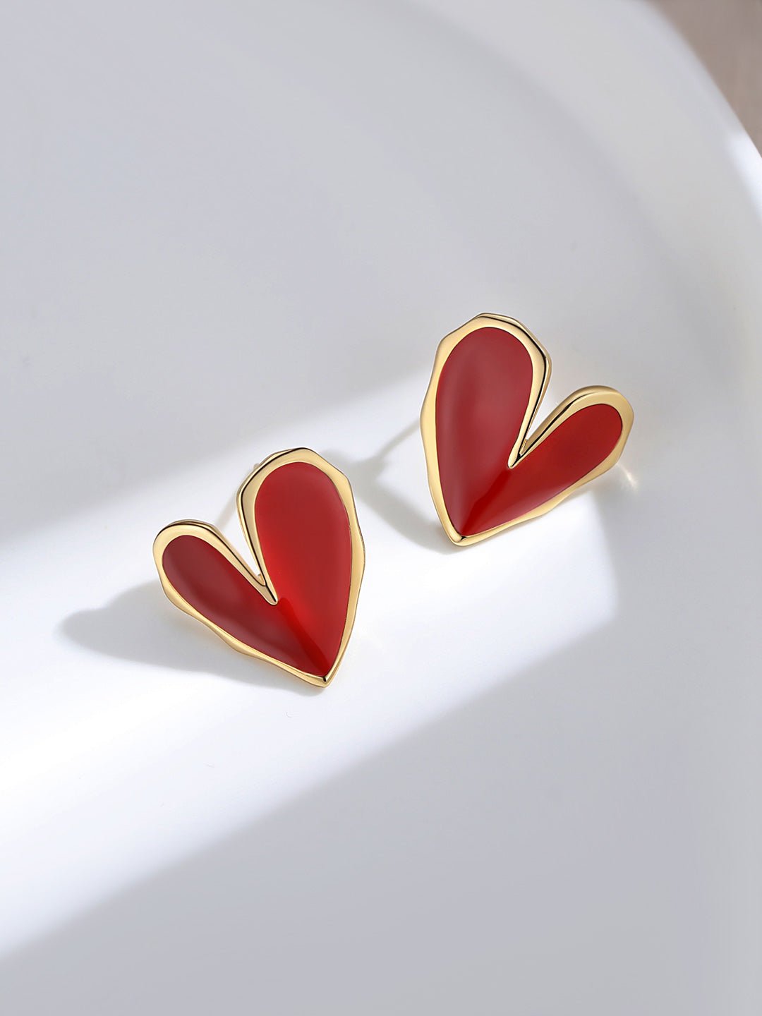 Red Enamel Glaze Folded Love Hearts Stud Earrings - floysun