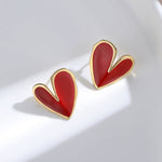 Red Enamel Glaze Folded Love Hearts Stud Earrings - floysun