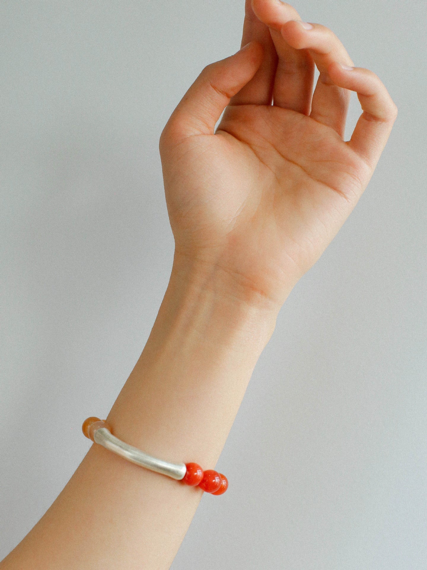 Red Onyx Gradient Silver Tube Stretch Bracelet - floysun