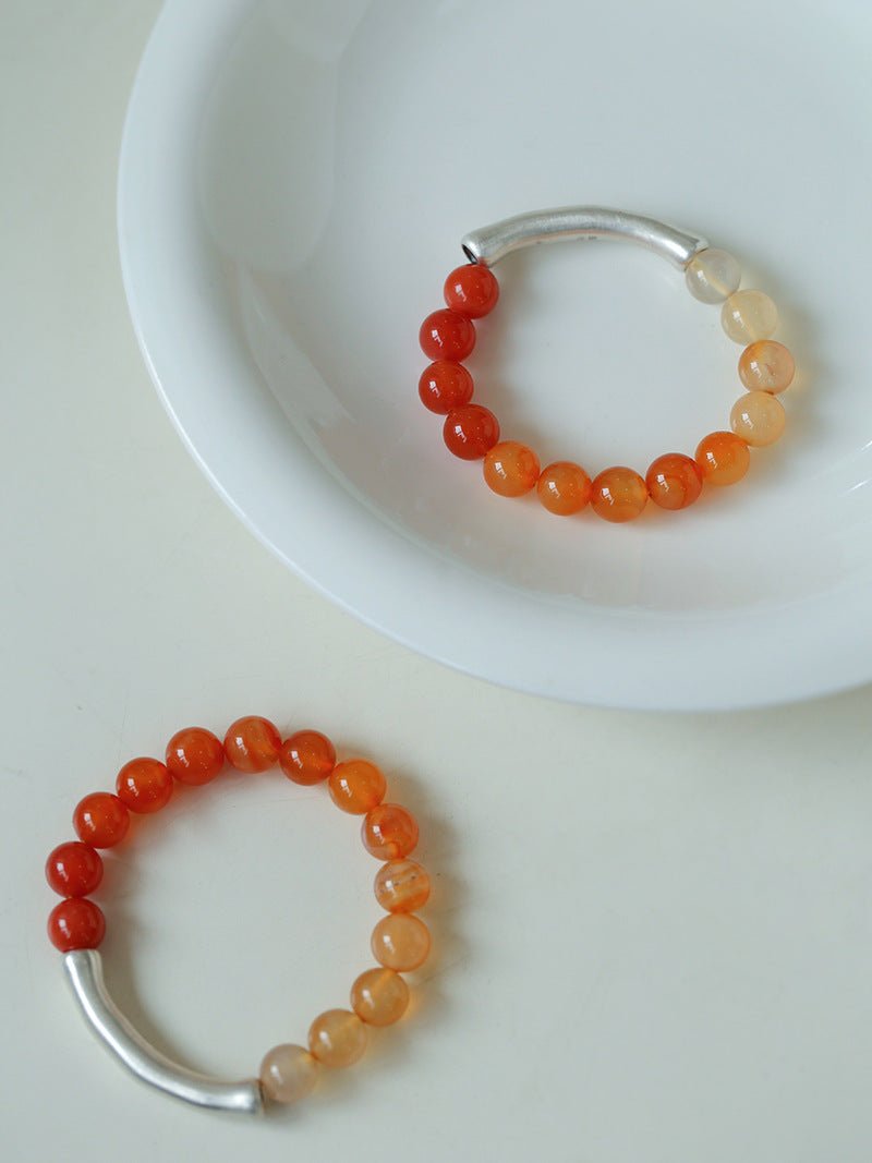 Red Onyx Gradient Silver Tube Stretch Bracelet - floysun