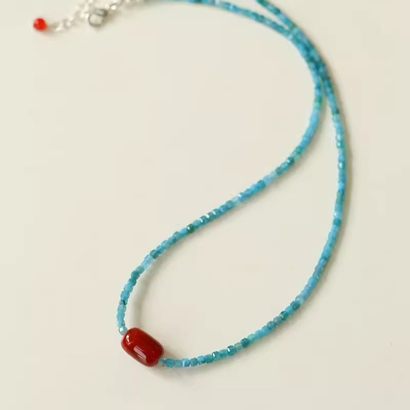 Red Onyx Splicing Blue Phosphorus Beaded Necklace - floysun