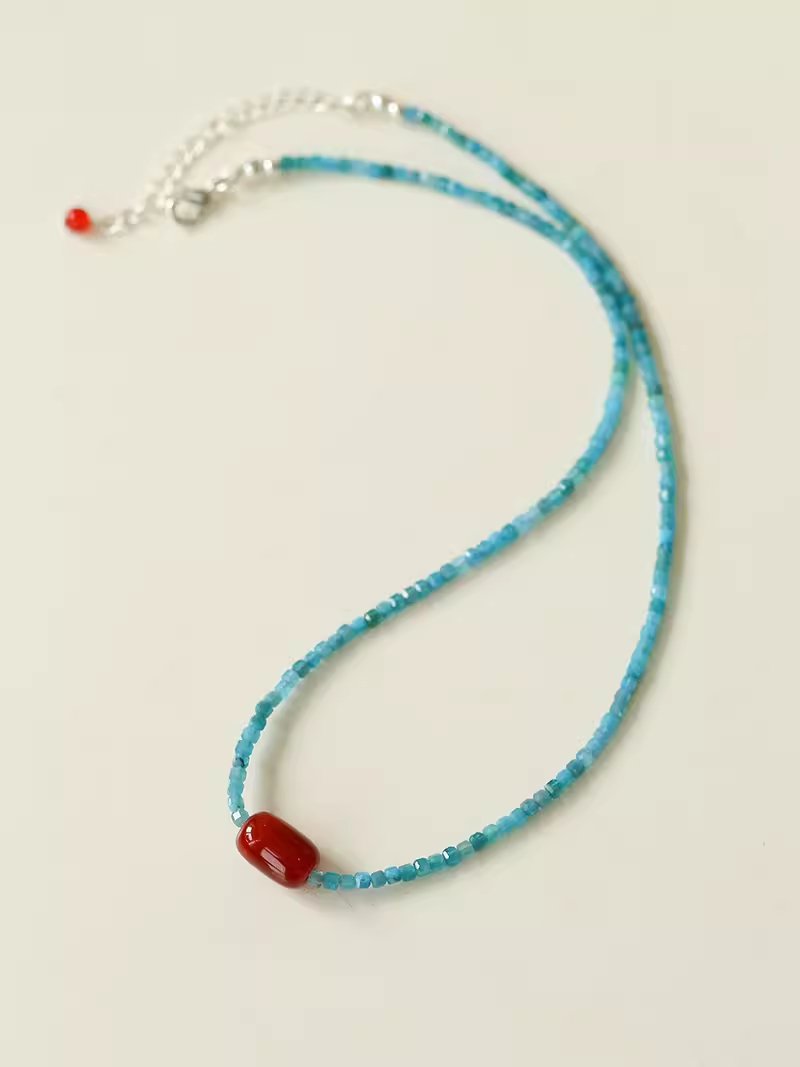 Red Onyx Splicing Blue Phosphorus Beaded Necklace - floysun