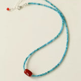 Red Onyx Splicing Blue Phosphorus Beaded Necklace - floysun