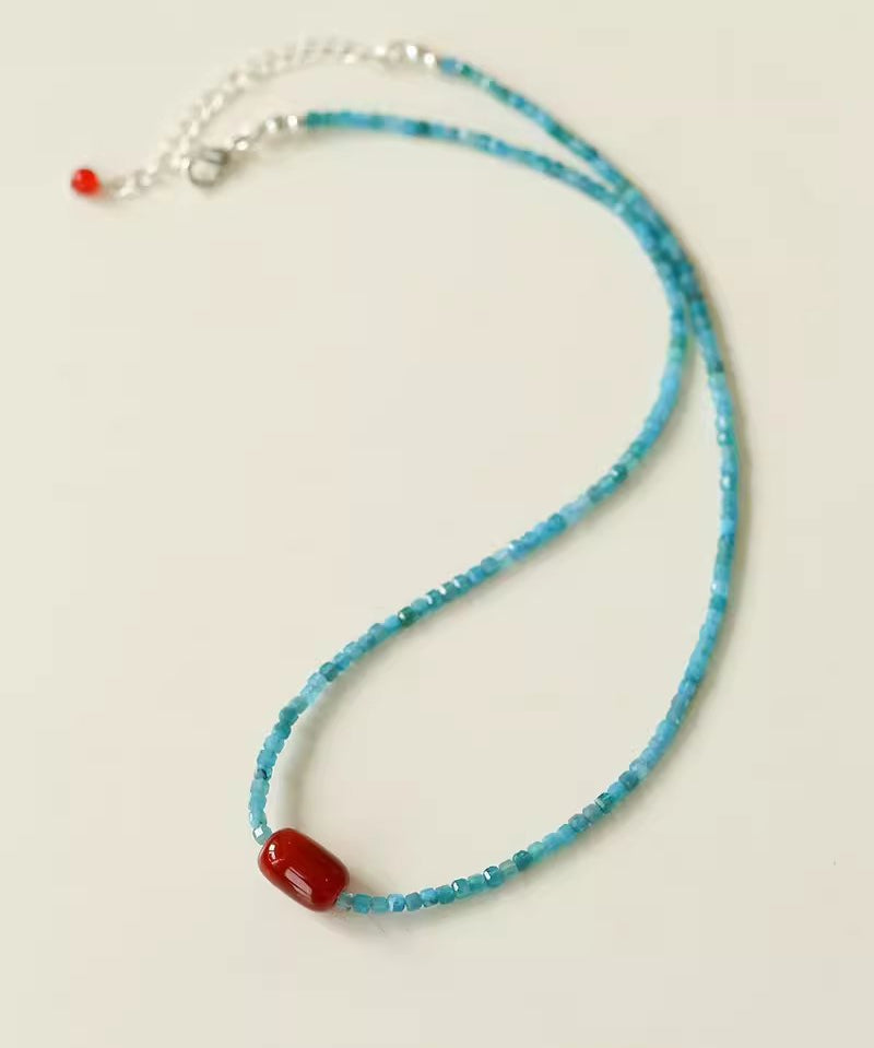 Red Onyx Splicing Blue Phosphorus Beaded Necklace - floysun